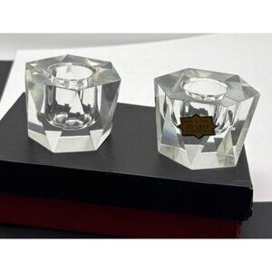 (2) Japan Faceted Crystal Hexagon Candle Holders With Original Box